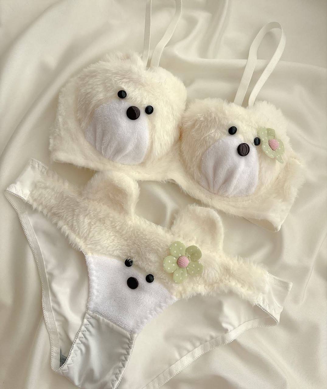 ست شورت و سوتین تدی خرسی اروپایی پشمی #E07 سایز:۸۰_۸۵_۹۰ در سه رنگ پرفروش بدون جک و فنردار بندهای قابل تنظیم